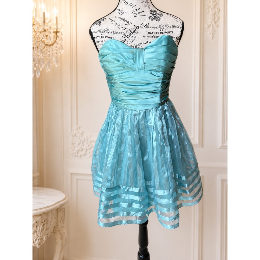 VTG Betsey Johnson Dress Teal Blue Strapless Cupcake Cocktail Size 2 AS IS